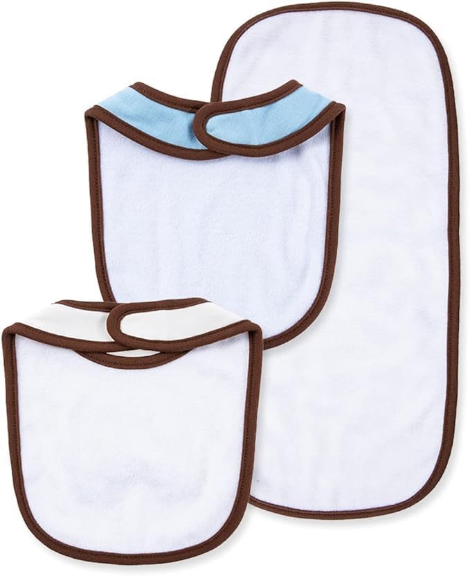 Little Me Clothes for Baby Boys’ and Girls’ 2 Bibs and 1 Burp Cloth Set, Soft Cotton Feeding Essentials with Velcro Closures