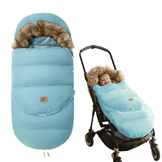 Fairy Baby Winter Cold Universal Stroller Bunting Bag for Baby Toddler-Waterproof Windproof Car Seat Cover Stroller Footmuff - Dog Outdoor Sleeping Bag with Oversized Fur Collar (Blue)