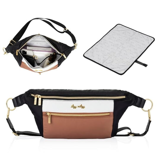 Itzy Ritzy Adjustable Strap-Wear as a Crossbody, Belt Shoulder Bag, Coffee & Cream, Small