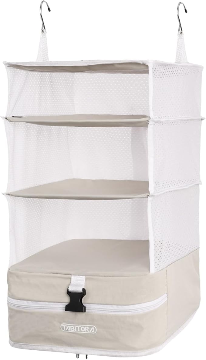 TABITORA Portable Hanging Travel Shelves Bag Packing Cube Organizer Suitcase Storage Large Capacity (Cream white L)