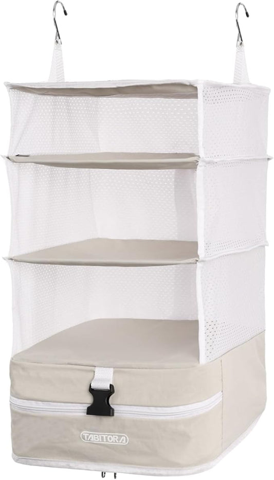TABITORA Portable Hanging Travel Shelves Bag Packing Cube Organizer Suitcase Storage Large Capacity (Cream white L)