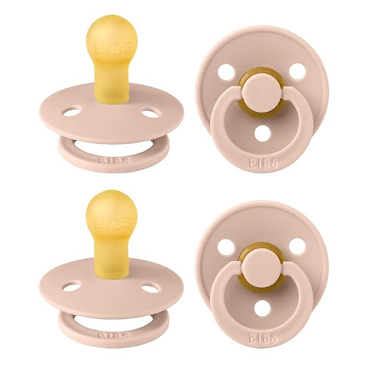 BIBS Pacifiers - Colour 4-Pack | BPA Free Baby Pacifier | Round Nipple Binkies | Natural Rubber Latex Soother | Made in Denmark | Size 1 (0-6 Months) | Blush