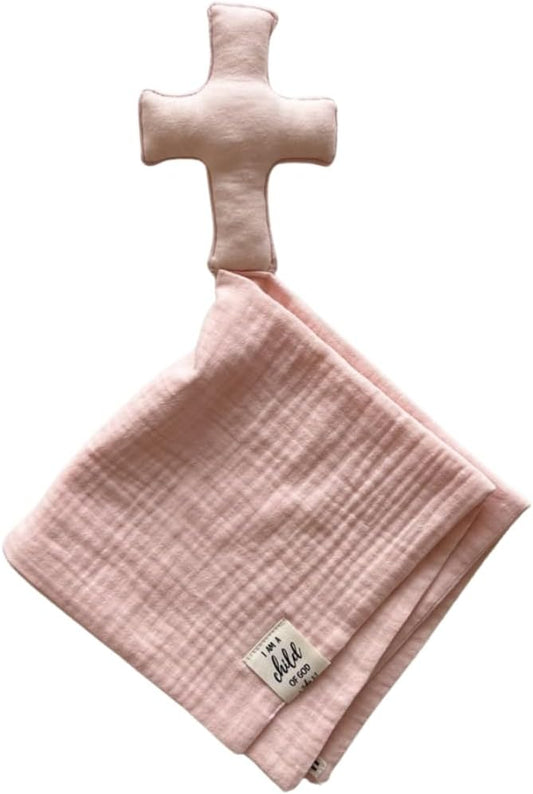 Cross Lovey, Cross Security Blanket, Christian Baby Gift, Baptism Gift, Easter Gift, Newborn Baby Gift, Blessing Blanket (Dusty Pink)