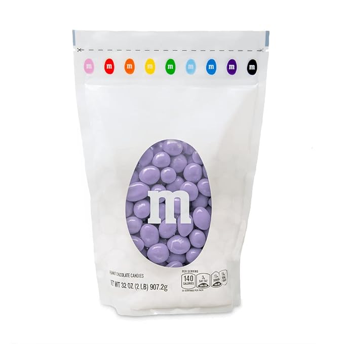 M&M’S Peanut Light Purple Chocolate Candy - 2lbs of Bulk Candy in Resealable Pack for Candy Buffet, Birthday Parties, Theme Meetings, Candy Bar, Sweet Stuff for DIY Party Favors or Edible Decoration