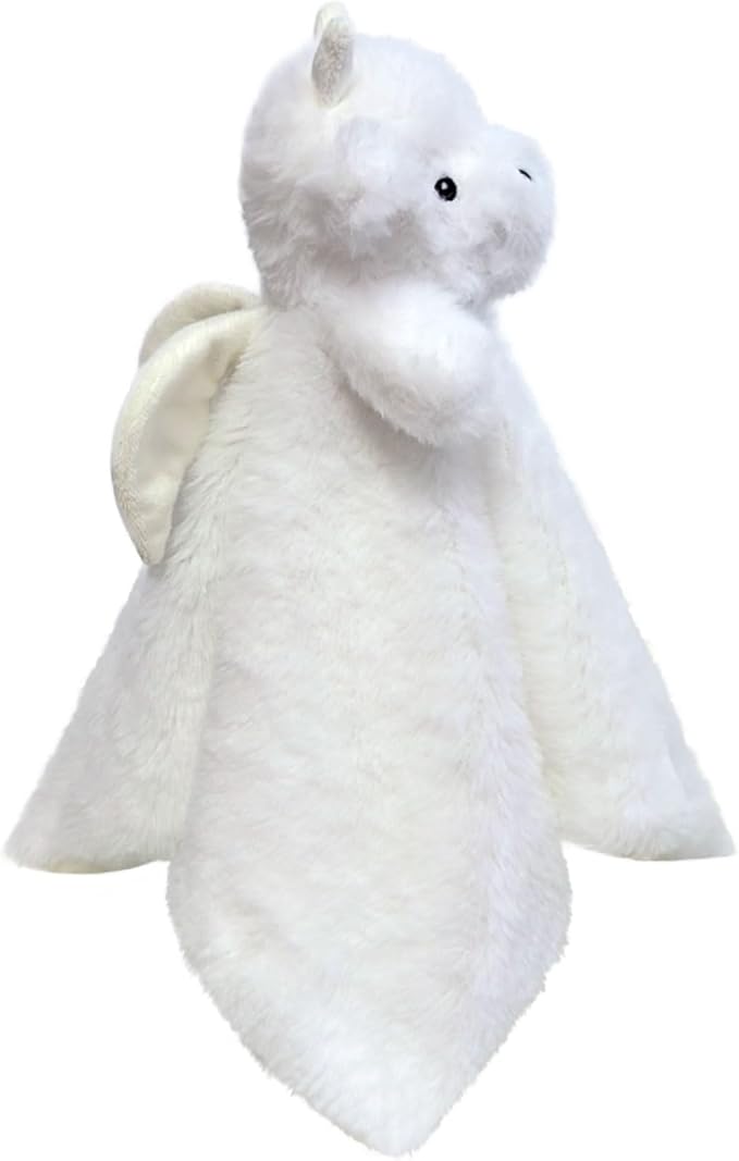 Baby White Dragon Soft Stuffed Animal Security Blanket, Plush Dinosaur Character Lovey Blanket, Baby Shower/Nursery Gift, Newborn Infant Toddler Snuggle Blankie for Girls Boys, 14 Inches