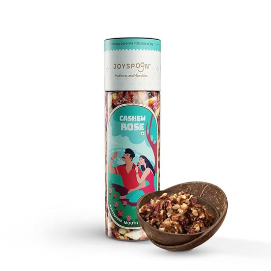 JoySpoon Cashew Rose Mukhwas Mouth Freshener | Supari-Free Mouth Freshner with Almonds, Coconut, Dates & Fennel Seeds | Traditional Mouth Fresheners | 200g