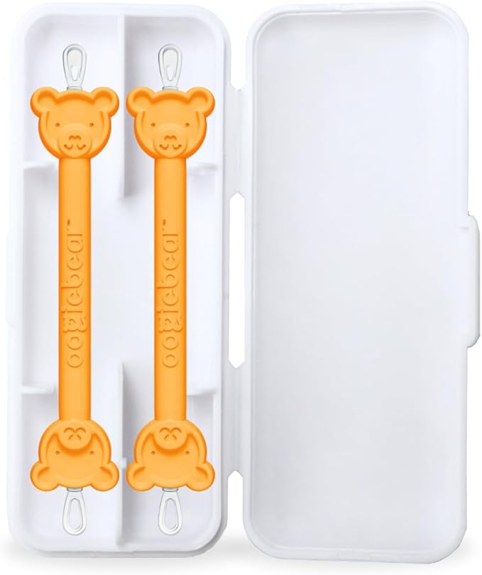oogiebear: Baby Nose Cleaner & Ear Wax Removal Tool - Safe Booger & Earwax Removal for Newborns, Infants, Toddlers - Dual-Ended - Essential Baby Stuff, Diaper Bag, 2-Pack Orange with case