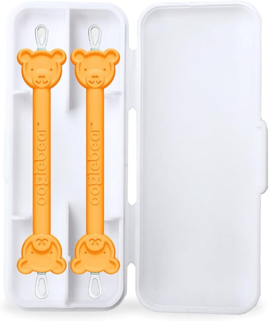 oogiebear: Baby Nose Cleaner & Ear Wax Removal Tool - Safe Booger & Earwax Removal for Newborns, Infants, Toddlers - Dual-Ended - Essential Baby Stuff, Diaper Bag, 2-Pack Orange with case