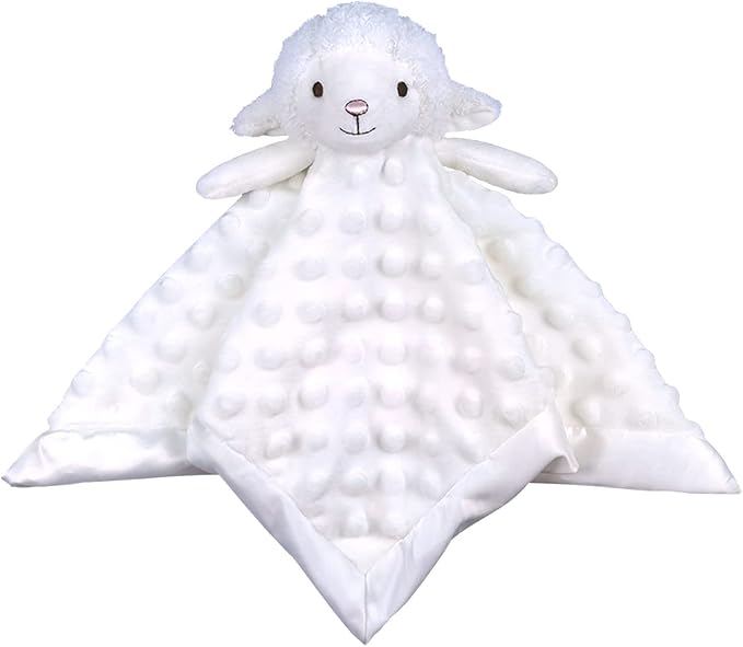 Baby White Lamb Soft Stuffed Animal Security Blanket, Plush Sheep Character Lovey Blanket, Baby Shower/Nursery Gift, Newborn Infant Toddler Snuggle Blankie for Boys Girls, 18 Inches