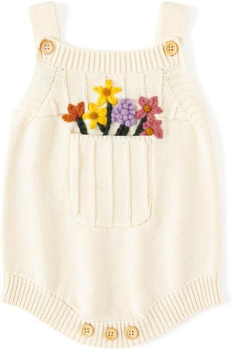 Simplee kids Baby Girls Sunflower Knit Rompers Knit Clothes for Newborn Baby Girls