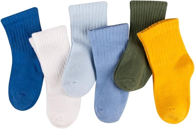 Bella Seamless-Toe Turkish Cotton Ribbed Crew Socks - Stylish and Cozy 6-Pack Baby & Toddler Socks