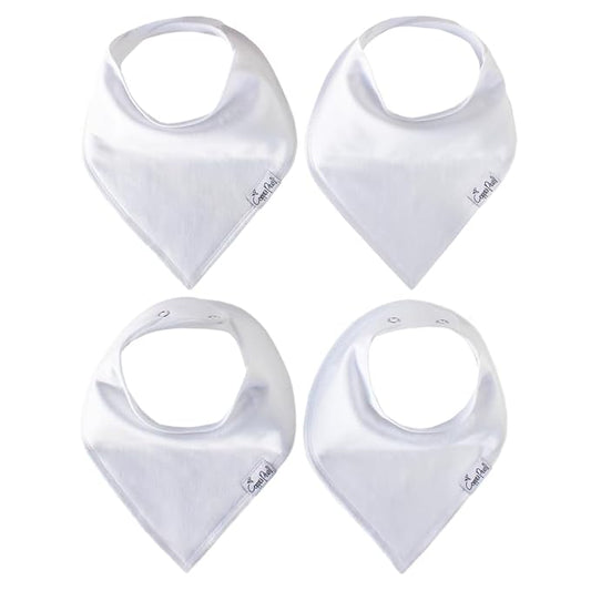 Copper Pearl 4 Pack Soft Cotton Baby Bibs for Drooling and Teething, Absorbent Drool Bibs for Baby Girl and Boy, Adjustable to Fit Newborns to Toddlers (White Basics)