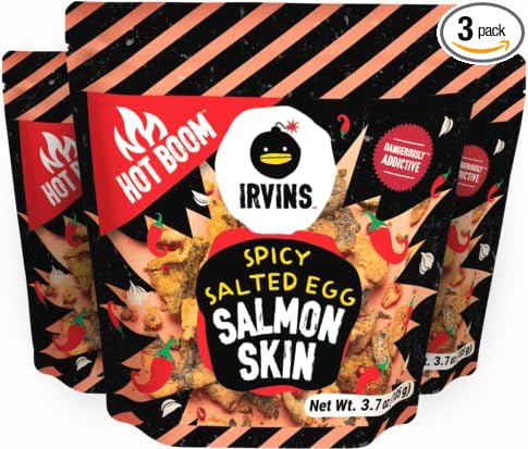 IRVINS Hot Boom Salted Egg Salmon Skins, 3.7 Ounce (Pack of 3)