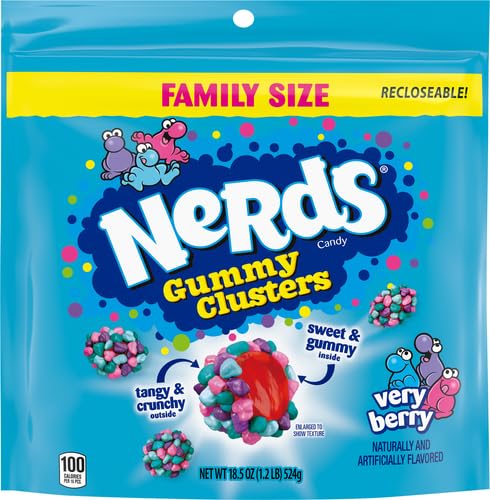 NERDS Gummy Clusters, Candy, Very Berry, Crunchy and Gummy, 18.5 oz (Pack of 2)