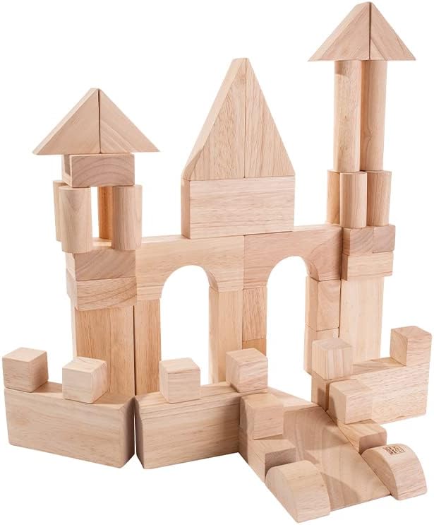 Plan Toys Wooden 50 Piece Unit Block (35 mm) Building Set (5502) | Sustainably Made from Rubberwood and Non-Toxic Paints and Dyes | PlanNatural Classic Wooden Toy Collection