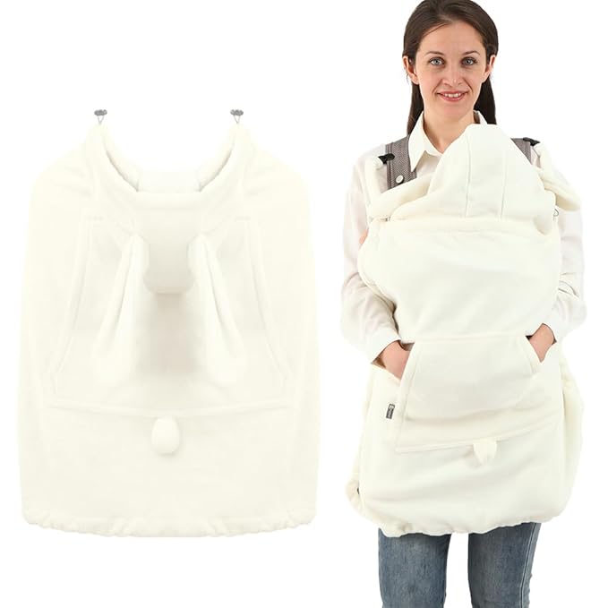 Baby Carrier Cover Stroller Cover -Newborn Hooded Stretchy Cloak Reversible,Cloak Kangaroo Hoodie Baby, Suit for All Seasons-White