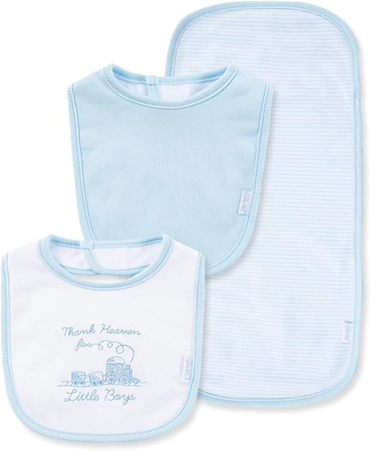 Little Me Clothes for Baby Boys’ and Girls’ 2 Bibs and 1 Burp Cloth Set, Soft Cotton Feeding Essentials with Velcro Closures
