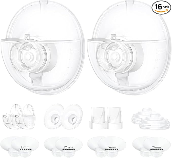 Two Full Breast Pump Parts only Compatible with Momcozy M5 Breast Pump, Not for Others,Including 8pcs Flange Inserts 15/17/19/21mm*2, 24mm Flange*2, Collector*2, Duckbill Valve*2,Diaphragm*2