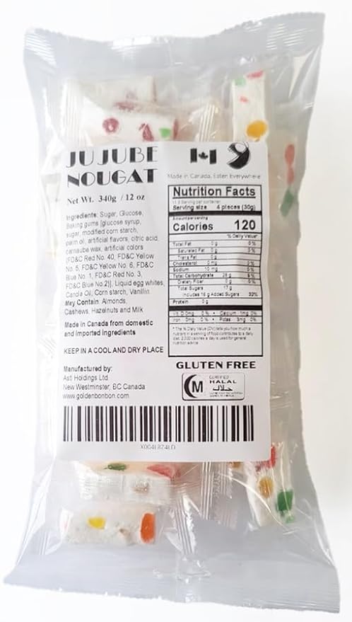 Golden Bonbon Italian Jujube Nougat Candy, Soft and Chewy With Fruity Jelly Beans Original Recipe (12 Oz, Original)