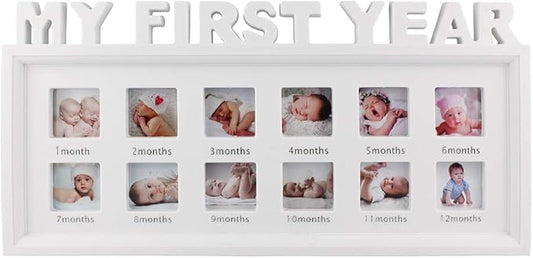 ESTAMICO My First Year Frame Baby Picture Keepsake Frame for Photo Memories, White