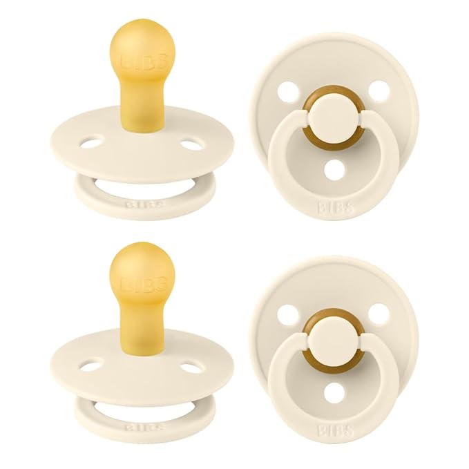 BIBS Colour Soother 4-Pack | BPA Free Dummy Pacifier | Round Nipple | Natural Rubber Latex | Made in Denmark | Size 0-6 Months | Ivory