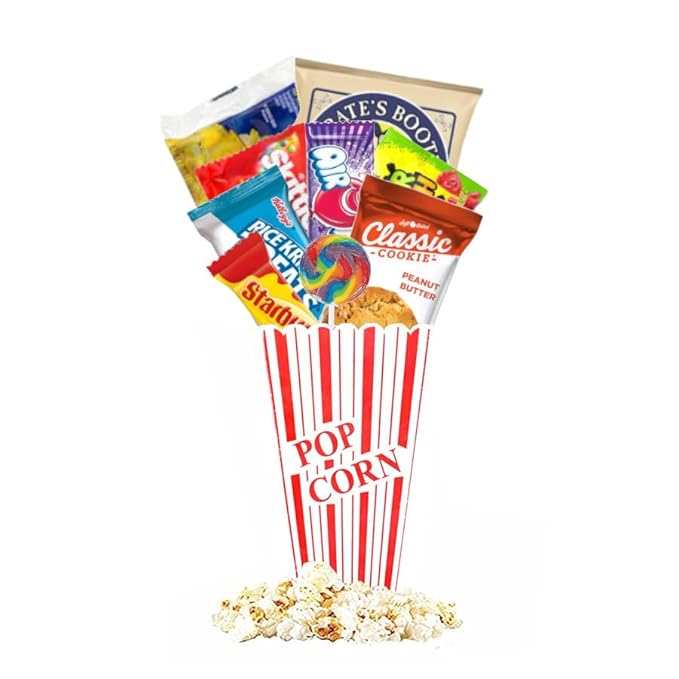 Kids Movie Night Popcorn Bucket – Pre-Filled Snack Basket Candy Bouquet with Popcorn, Candy, Cookies & Surprisel (Movie Night Peanut Butter)