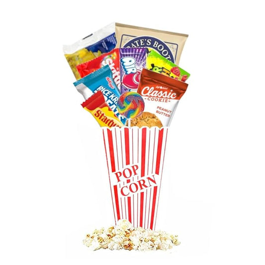 Kids Movie Night Popcorn Bucket – Pre-Filled Snack Basket Candy Bouquet with Popcorn, Candy, Cookies & Surprisel (Movie Night Peanut Butter)