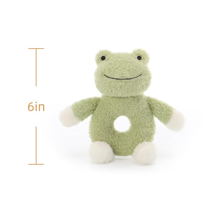 Apricot Lamb Baby Frog Soft Rattle Toy, Plush Stuffed Animal for Newborn Soft Over 0 Months (Frog, 6 Inches)