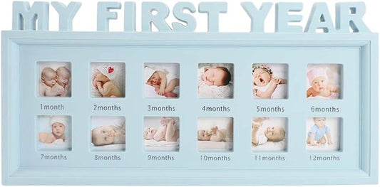 My First Year Frame Baby Picture Keepsake Frame for Photo Memories, Blue