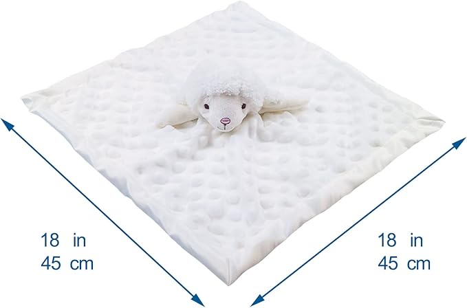 Baby White Lamb Soft Stuffed Animal Security Blanket, Plush Sheep Character Lovey Blanket, Baby Shower/Nursery Gift, Newborn Infant Toddler Snuggle Blankie for Boys Girls, 18 Inches