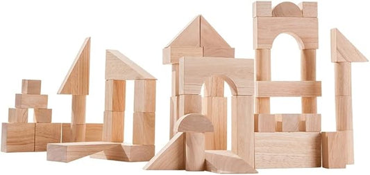 Plan Toys Wooden 50 Piece Unit Block (35 mm) Building Set (5502) | Sustainably Made from Rubberwood and Non-Toxic Paints and Dyes | PlanNatural Classic Wooden Toy Collection