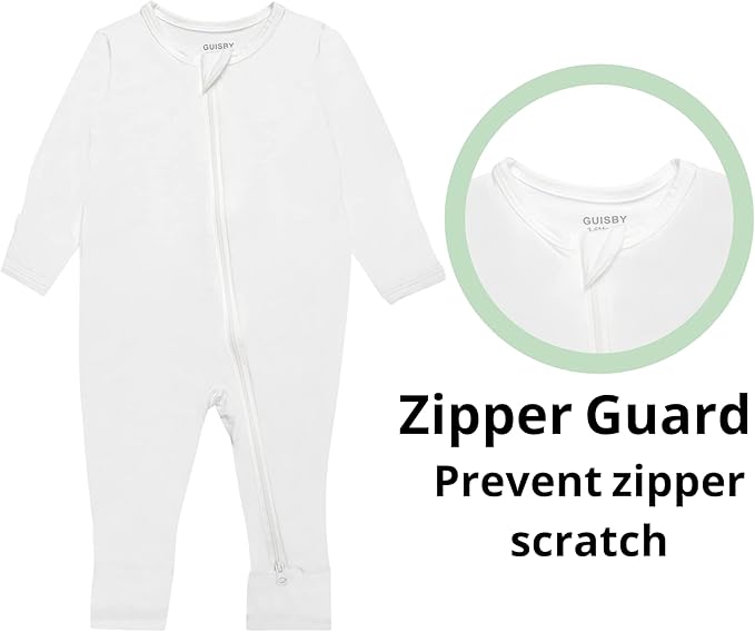 GUISBY Baby Pajamas with Mitten Cuffs - 3Pcs Girls Boys 2 Way Zipper Long Sleeve Rayon Sleepers