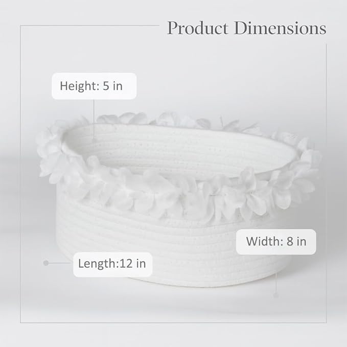 Yimi's Dream Cotton Rope Gift Basket – White Woven Gift Basket with Lace, Decorative Organizer for Baby Shower, Housewarming, Nursery, Toys, Socks, Diapers, Christmas, Holiday Gifts