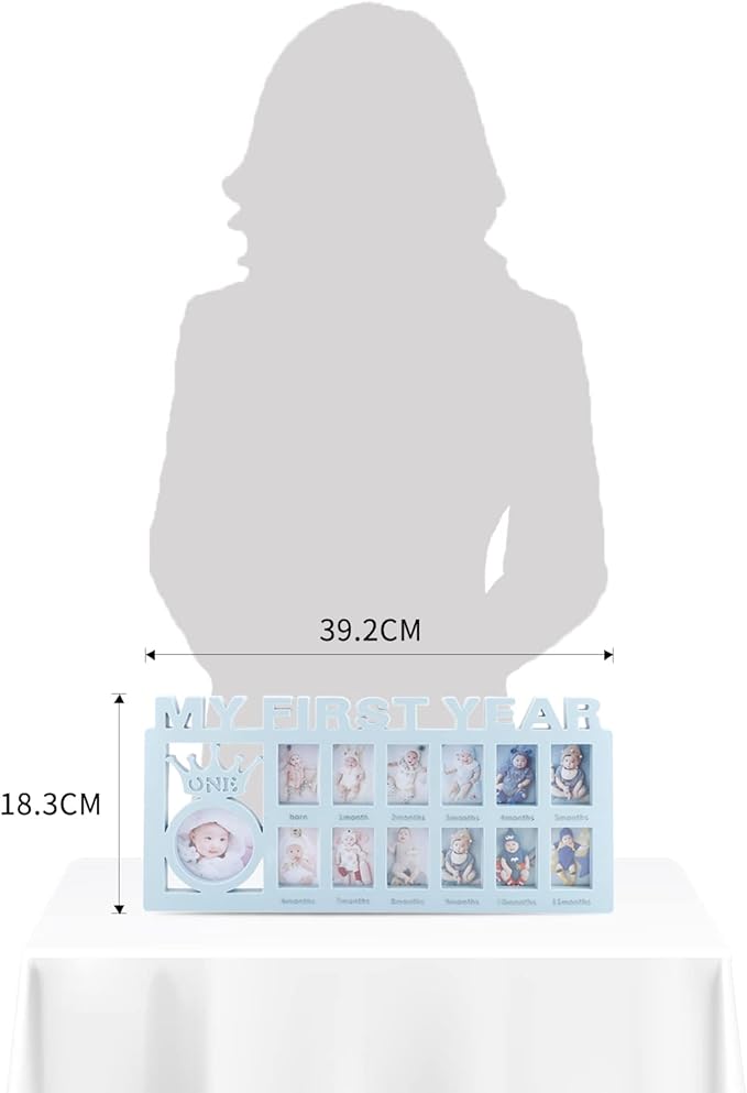 ESTAMICO Baby Picture Frames My Frist Year Photo Keepsake for Baby 1-12 Months Memory, Blue