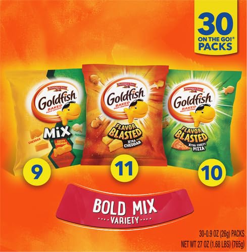 Goldfish Bold Mix Variety Pack Snack Crackers, 1 oz Snack Packs, 30 Ct Box (Pack of 2)