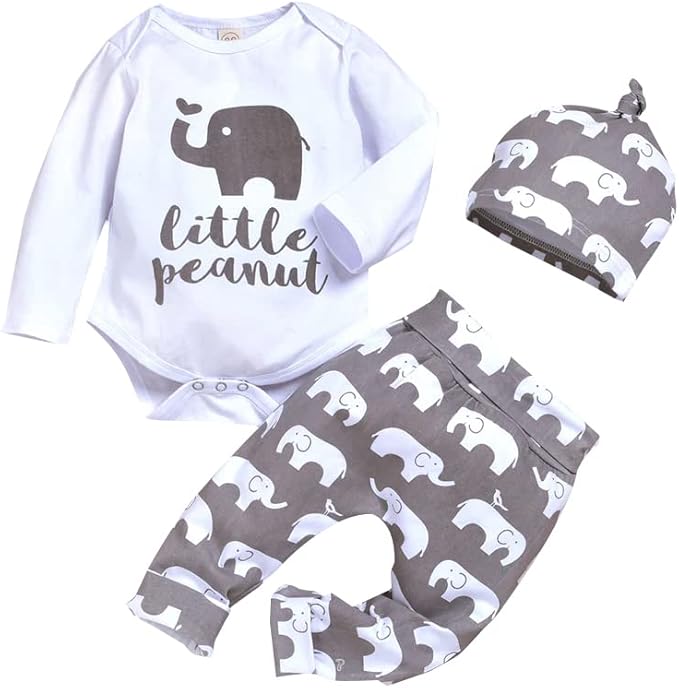 Newborn Infant Baby Clothes Long Sleeve Romper + Pants + Hat 3PCS Outfits Set