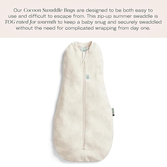 ergoPouch Cocoon Swaddle Sack 1.0 TOG - Baby Sleep Sack, Gentle Snug Fit Helps Calm Startle Reflex, Ideal for Arms In/Out Sleeping, Soft Breathable Fabric for Better Sleep (0-3 Months, Oatmeal Marle)