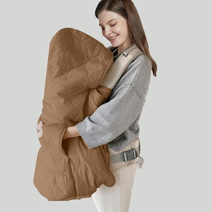 Winter Baby Carrier Cover Stroller Cover,Warm Thicker Hooded Stretchy Cloak Hooded Reversible, Cloak Kangaroo Hoodie for Babies-Coffee