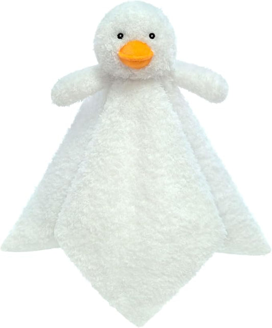 Baby White Duck Soft Stuffed Animal Security Blanket, Plush Duck Character Lovey Blanket, Baby Shower/Nursery Gift, Newborn Infant Toddler Snuggle Blankie for Boys Girls, 14 Inches