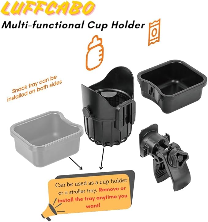 Removable Stroller Snack Tray With Universal Cup Holder, Detachable Attachment and Accessories, Bike Cup Holder, 2 in 1 Detachable Snack Tray