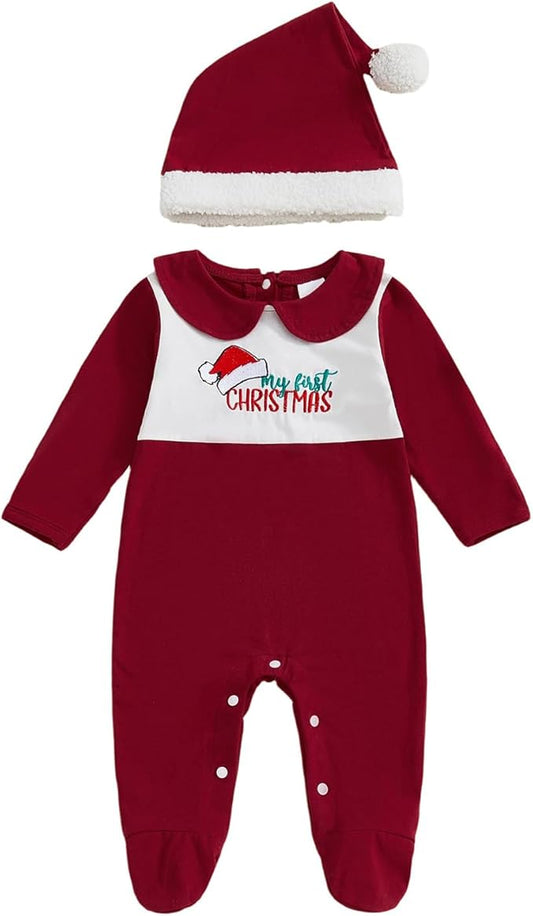 woshilaocai Baby Fall Outfit Boy Girl Plaid Embroidered Collar Romper Footie Infant Halloween Clothes