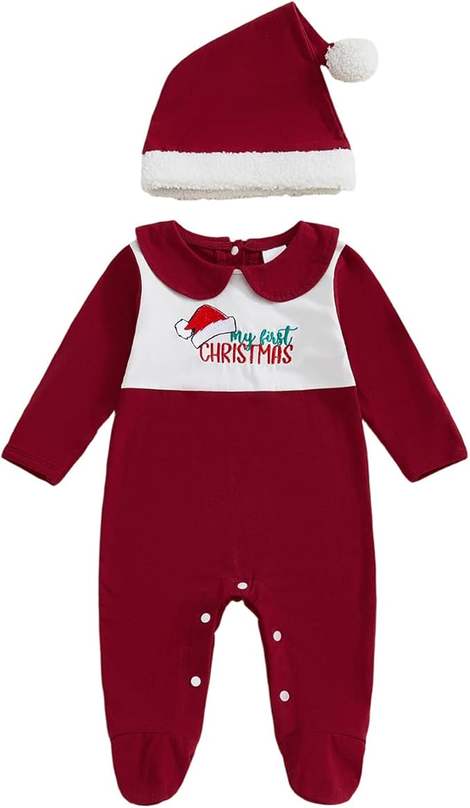 woshilaocai Baby Fall Outfit Boy Girl Plaid Embroidered Collar Romper Footie Infant Halloween Clothes