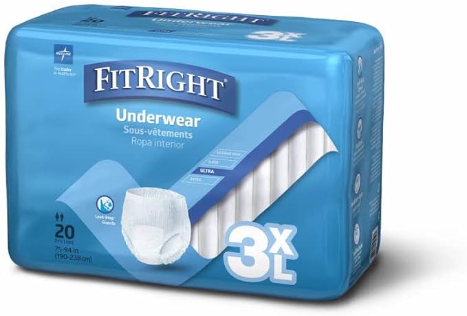 FitRight Adult Incontinence Underwear, Heavy Absorbency, 3X-Large, 75"-94" Waist (20 Count)