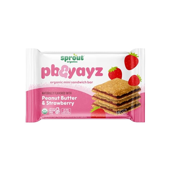 Sprout Organics, PB & Yayz Toddler Snack Bars, Peanut Butter & Strawberry, 5 Individual Bars 1.02 oz Each (6-boxes)