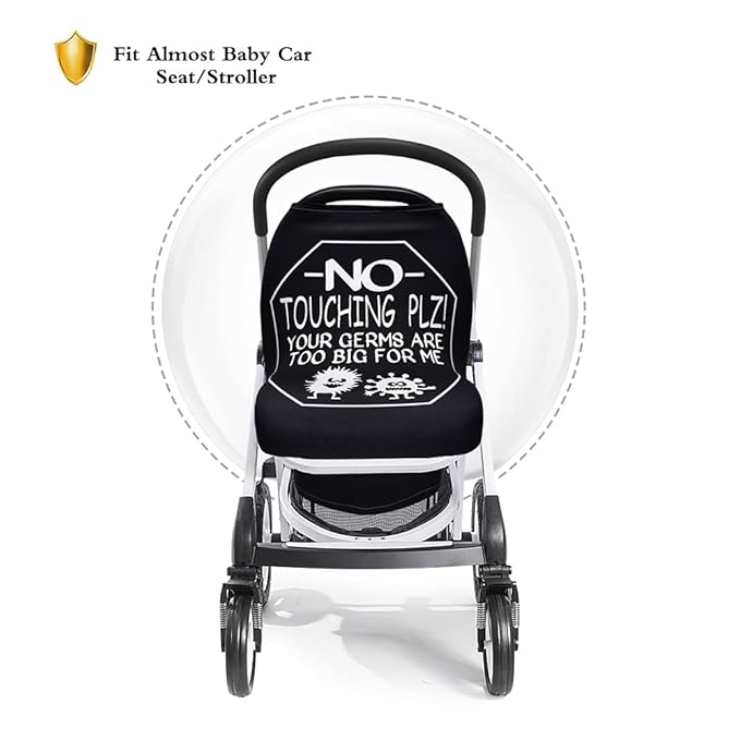Metplus Car Seat Covers for Babies, Metplus Infant Carseat Canopy Nursing Breastfeeding Cover, Stretchy Carrier Cover for Stroller Shopping Cart, Newborn Boys Girls Shower Gift - No Touching Sign