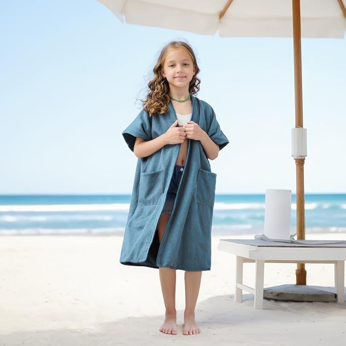 Hiturbo Kids Bath Towel Hoodie: Absorbent Quick Dry Zipper Surf Poncho - Changing Towels Swimming Outerwear (Blue)