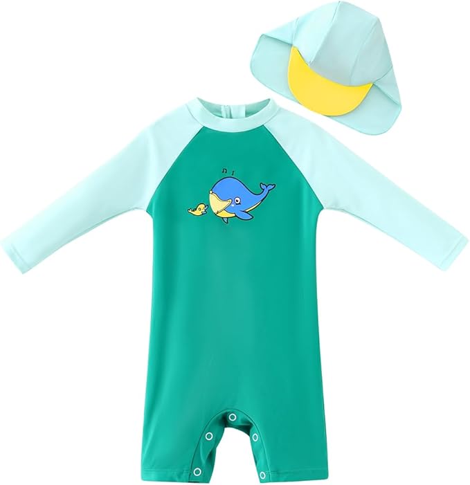 UMELOK Baby Boys UPF 50+ Sun Protection One Piece Rashguard Swimsuit with Snap Bottom