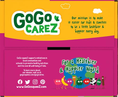 GoGo squeeZ Fruit & veggieZ Applesauce and Puree Variety Pack, Pedal Peach and Boulder Berry, 3.2 oz (Pack of 20), Unsweetened Snacks for Kids, BPA Free Pouches