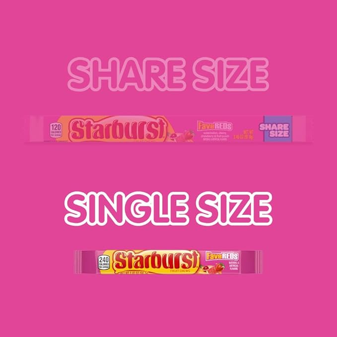 STARBURST FaveREDS Chewy Candy Bulk Pack, 24 Full Size Packs, Red Candy Bulk Box