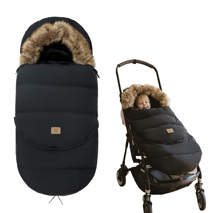 Fairy Baby Winter Cold Universal Stroller Bunting Bag for Baby Toddler-Waterproof Windproof Car Seat Cover Stroller Footmuff - Dog Outdoor Sleeping Bag with Oversized Fur Collar (Black)